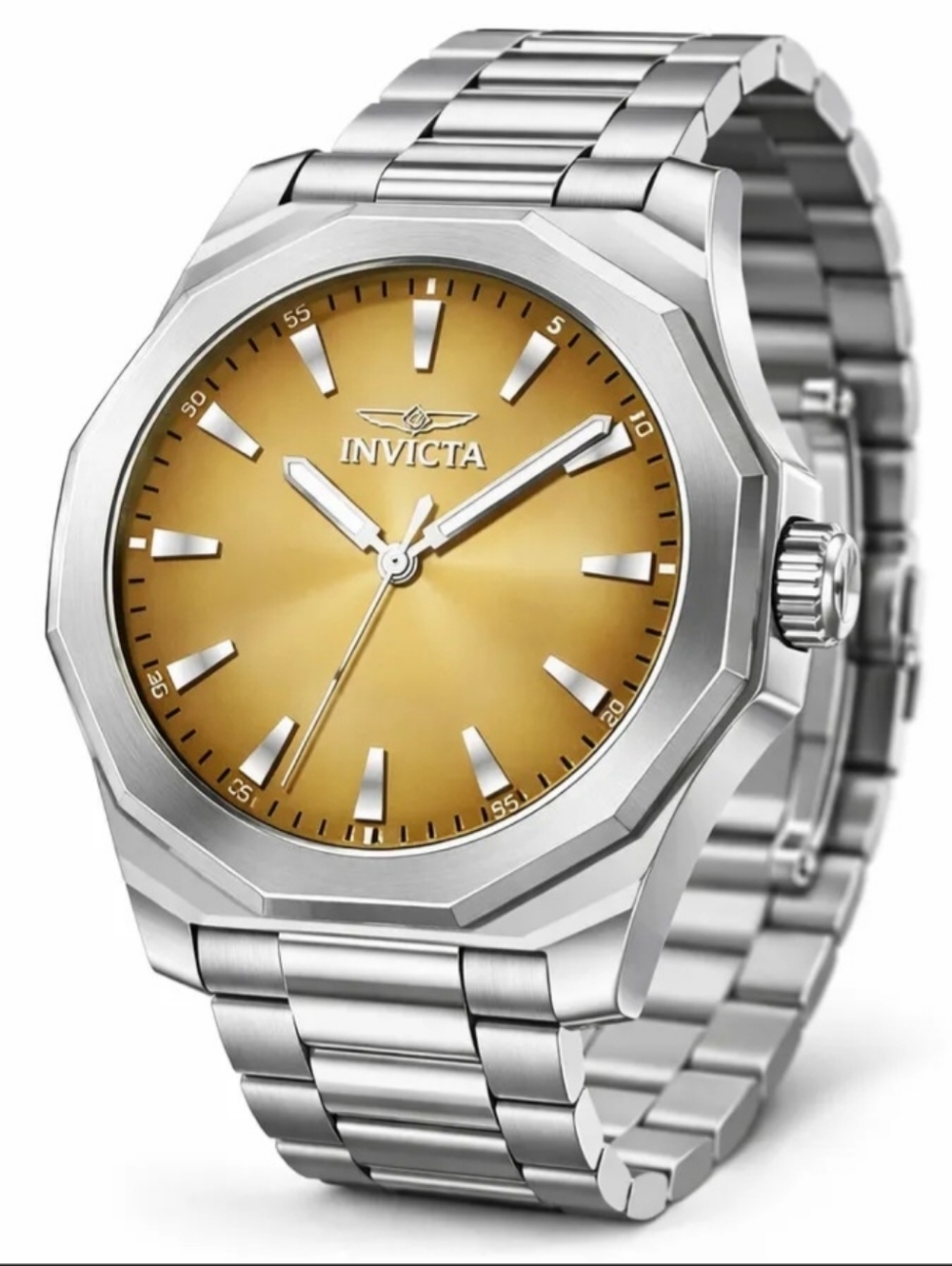 Invicta Men's Watch - Gold Dial, Silver Steel Bracelet